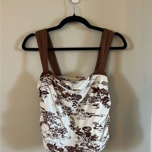 Brown and White Floral Women's Top
